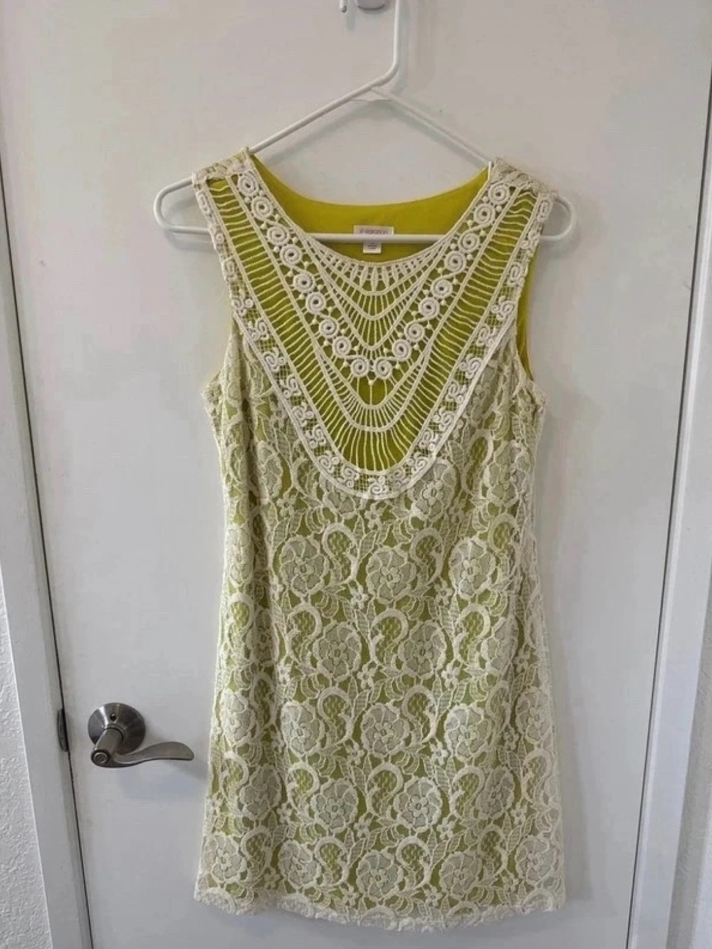 Xhilaration Lime Dress with Ivory Lace and Crochet Yoke